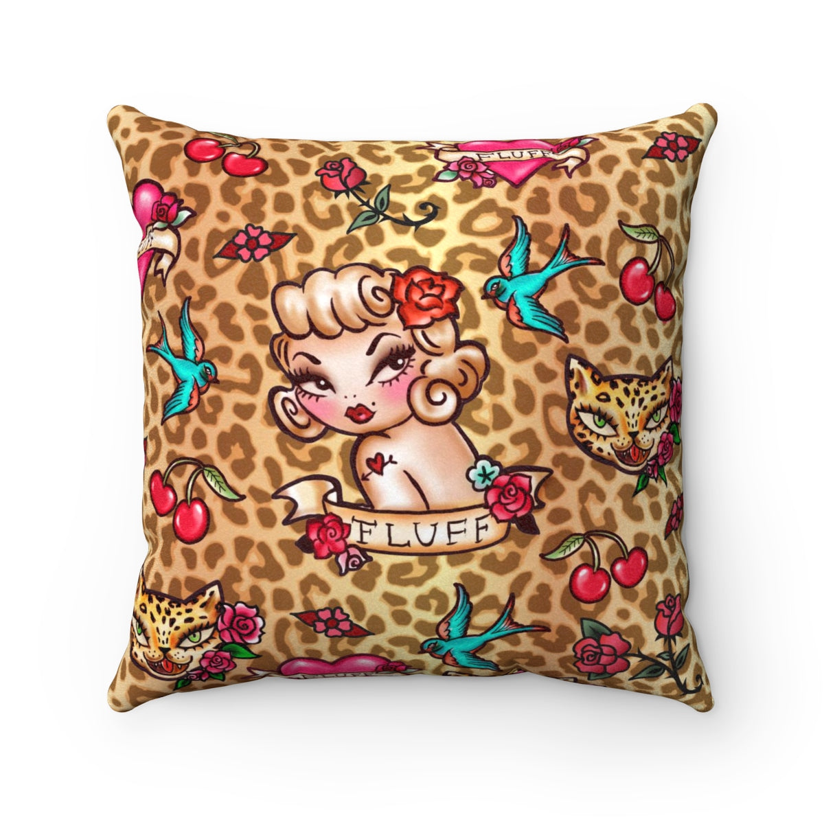 Lady Leopard Tattoo Flash • Faux Suede Pillow
