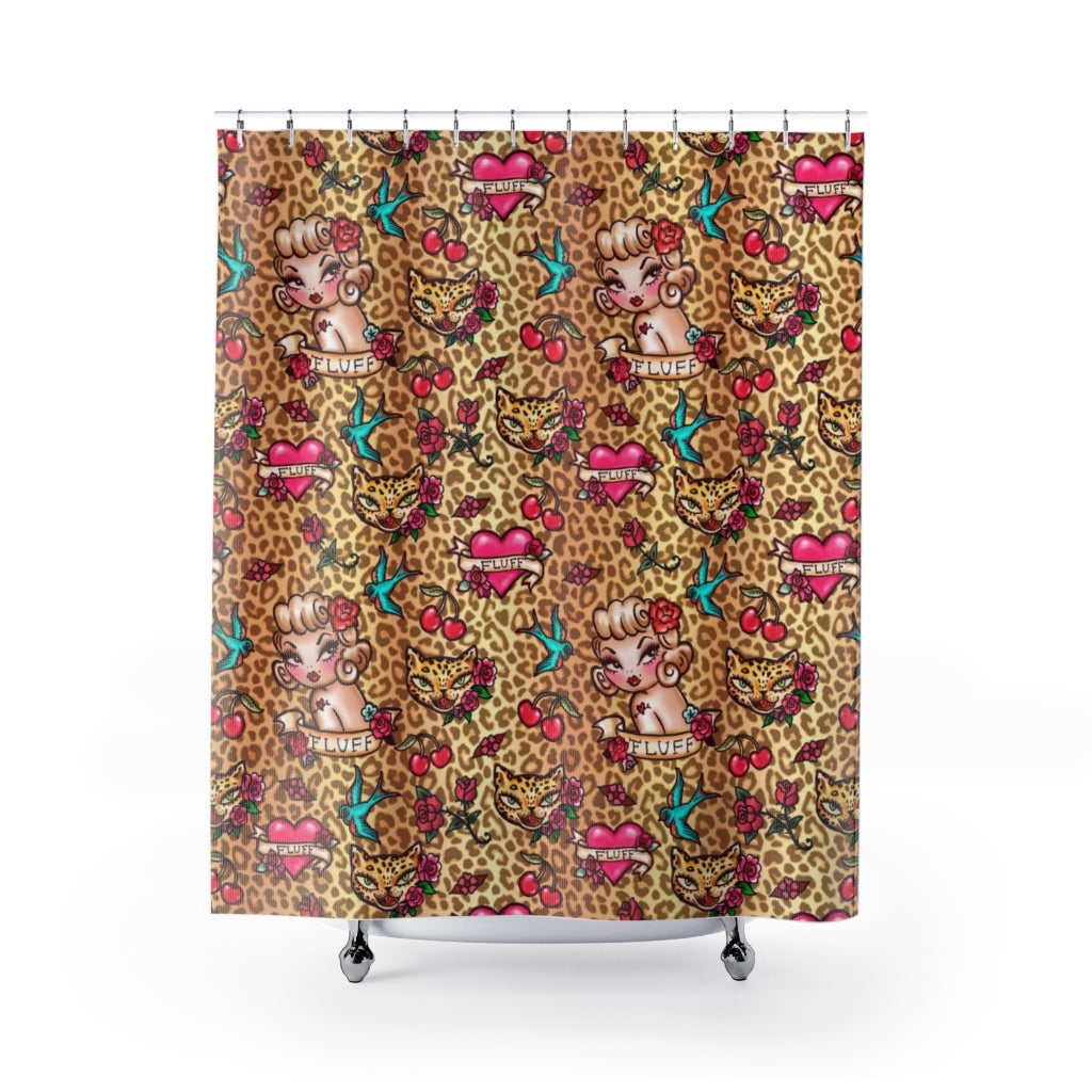 Lady Leopard Tattoo Flash • Shower Curtain