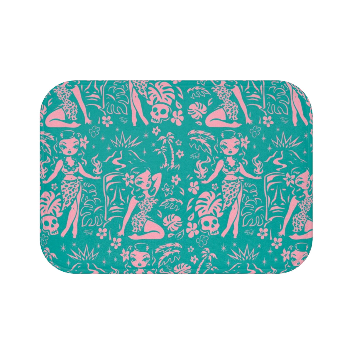 Tiki Temptress - Aqua and Pink • Bath Mat