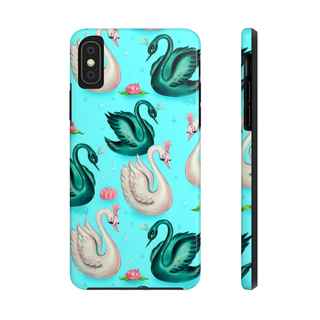 Swans with Tiaras on Aqua • Tough Phone Cases