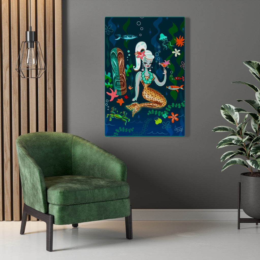 Blonde Leopard Martini Mermaid • Canvas Gallery Wrap