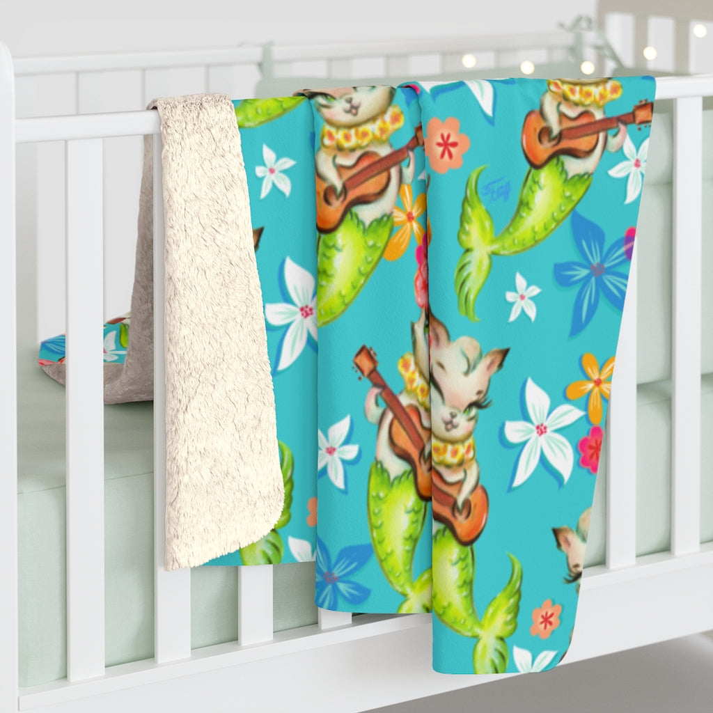 Merkitten with Ukelele • Sherpa Fleece Blanket