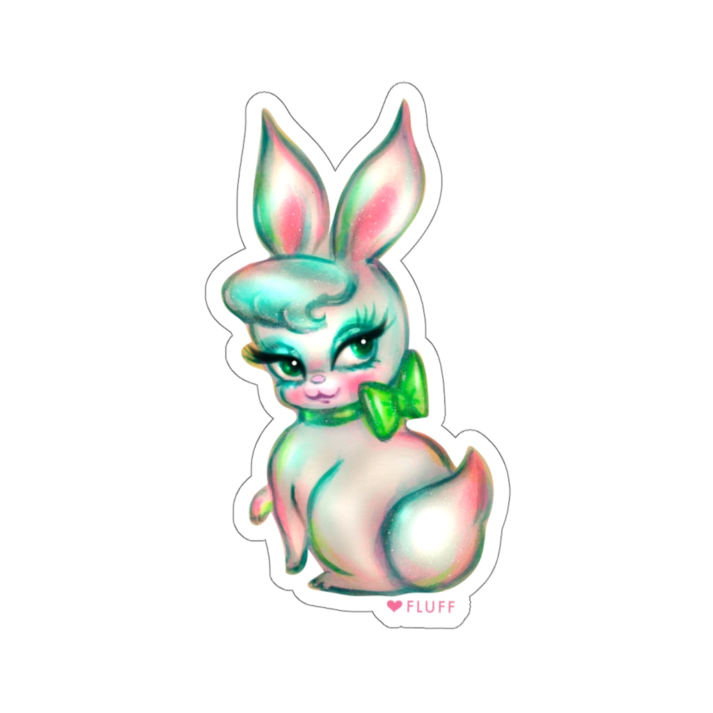 Bashful Bunny with Green Bow • Kiss-Cut Sticker