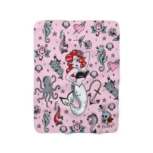 Molly Mermaid on Pink • Sherpa Fleece Blanket