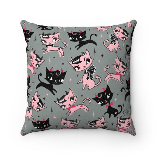 Devil Kitties Grey • Faux Suede Pillow