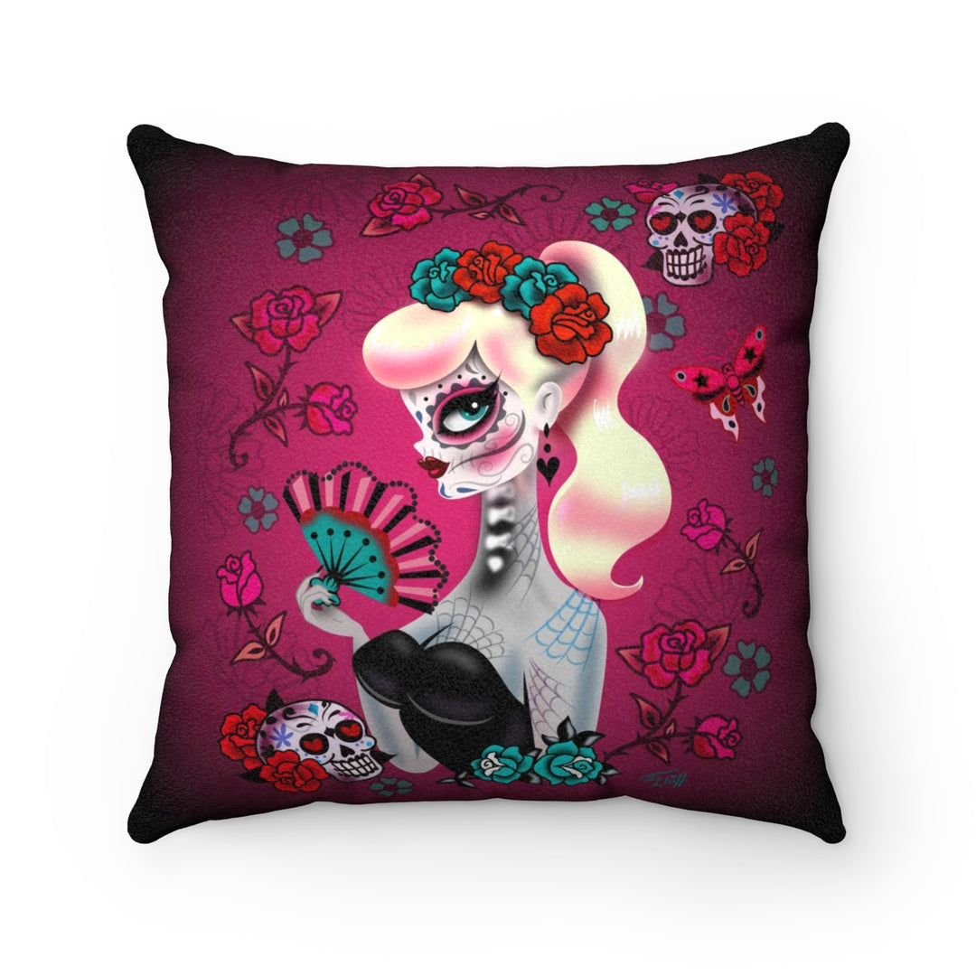 Blonde Sugar Skull Pinup Girl • Faux Suede Pillow