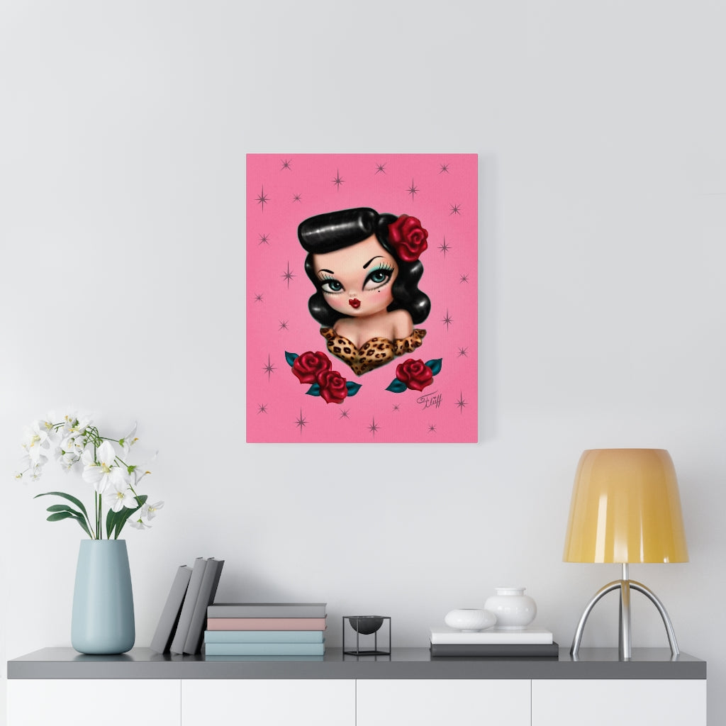 Rockabilly Baby Doll with Roses Pink • Canvas Gallery Wrap