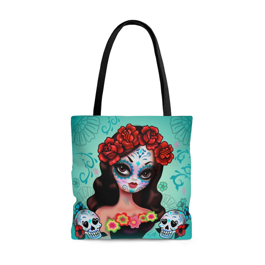 Day of the Dead Girl with Roses • Tote Bag