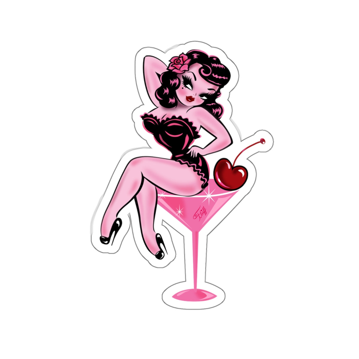 Cherry Martini Girl • Kiss-Cut Sticker