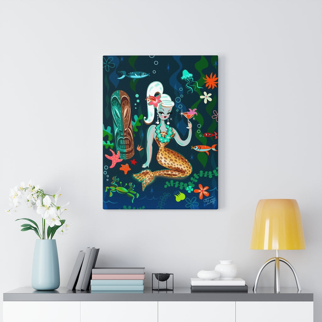 Blonde Leopard Martini Mermaid • Canvas Gallery Wrap