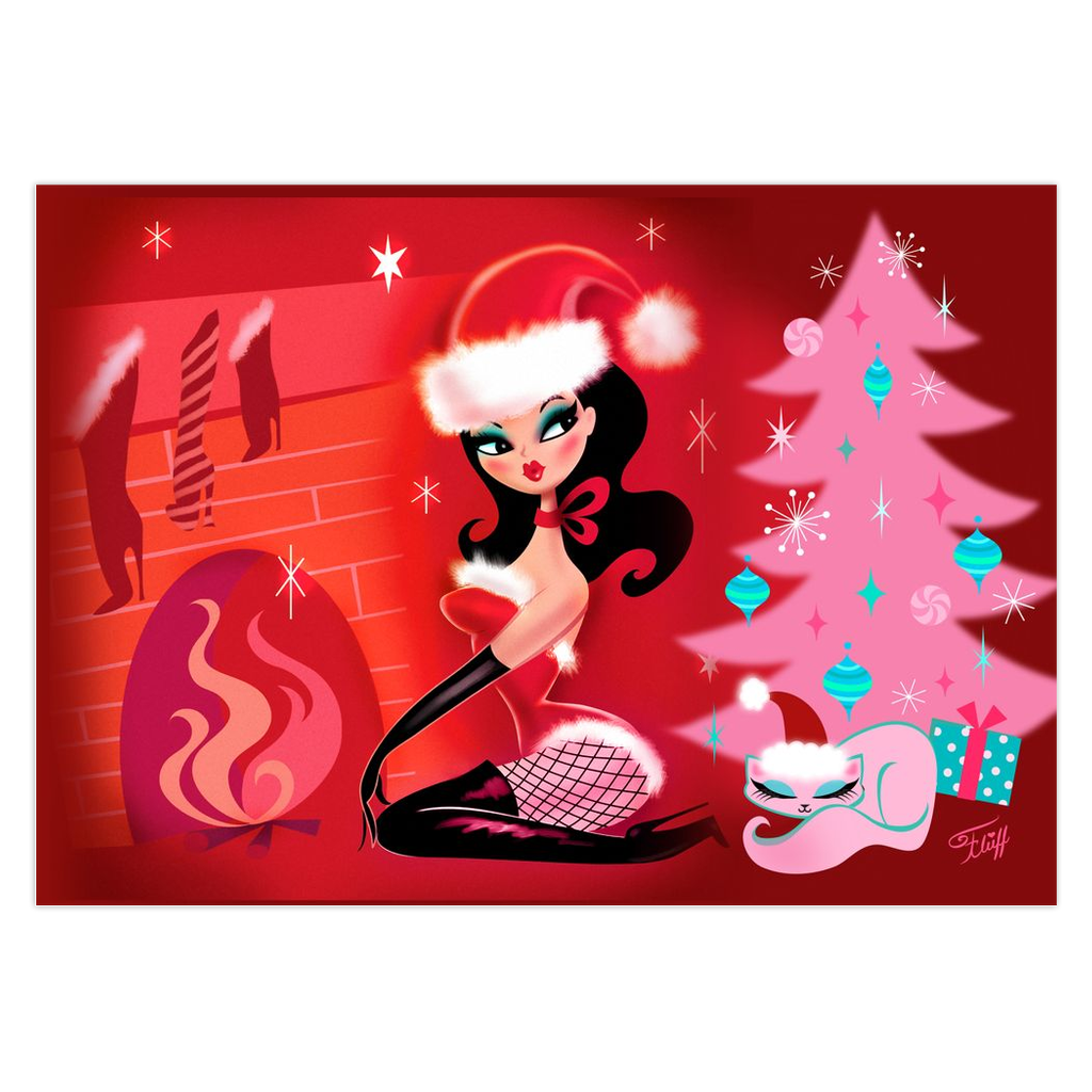 Sassy Santa next to the Fireplace • Cards Set of 10