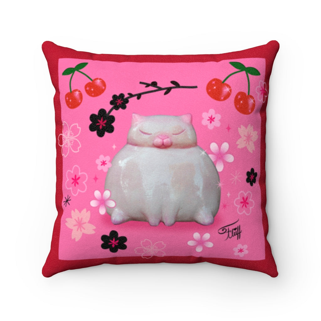 Sumo Kitty on Pink • Faux Suede Pillow
