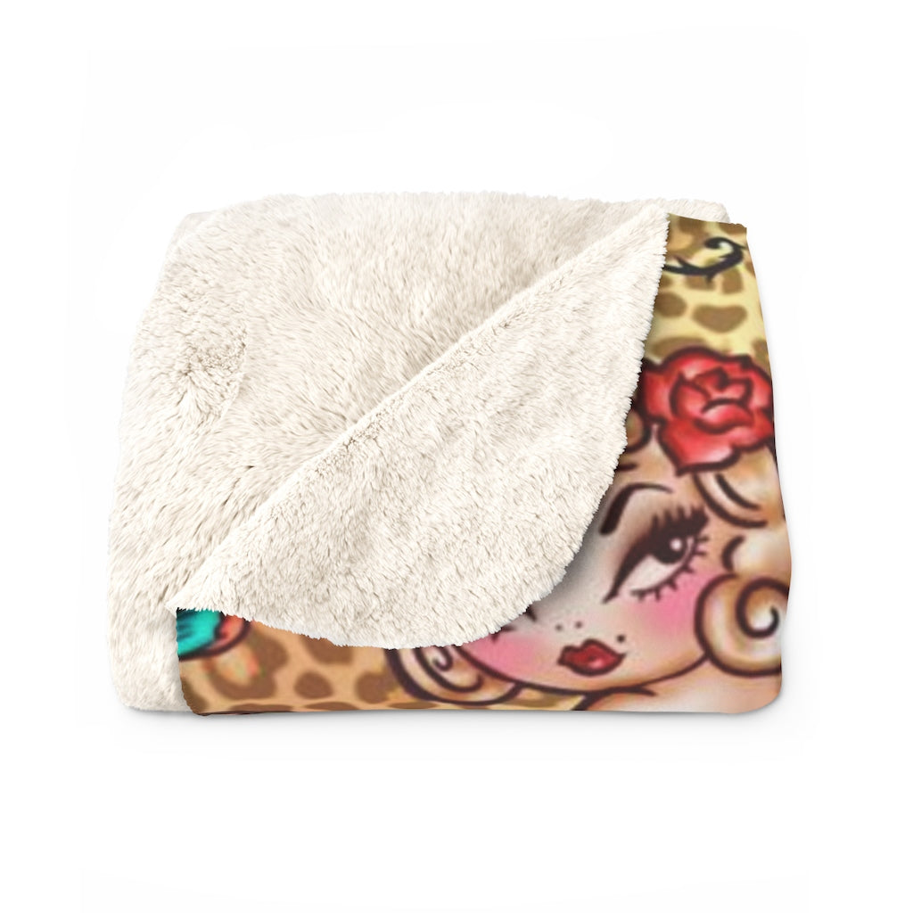 Lady Leopard Tattoo Flash • Sherpa Fleece Blanket