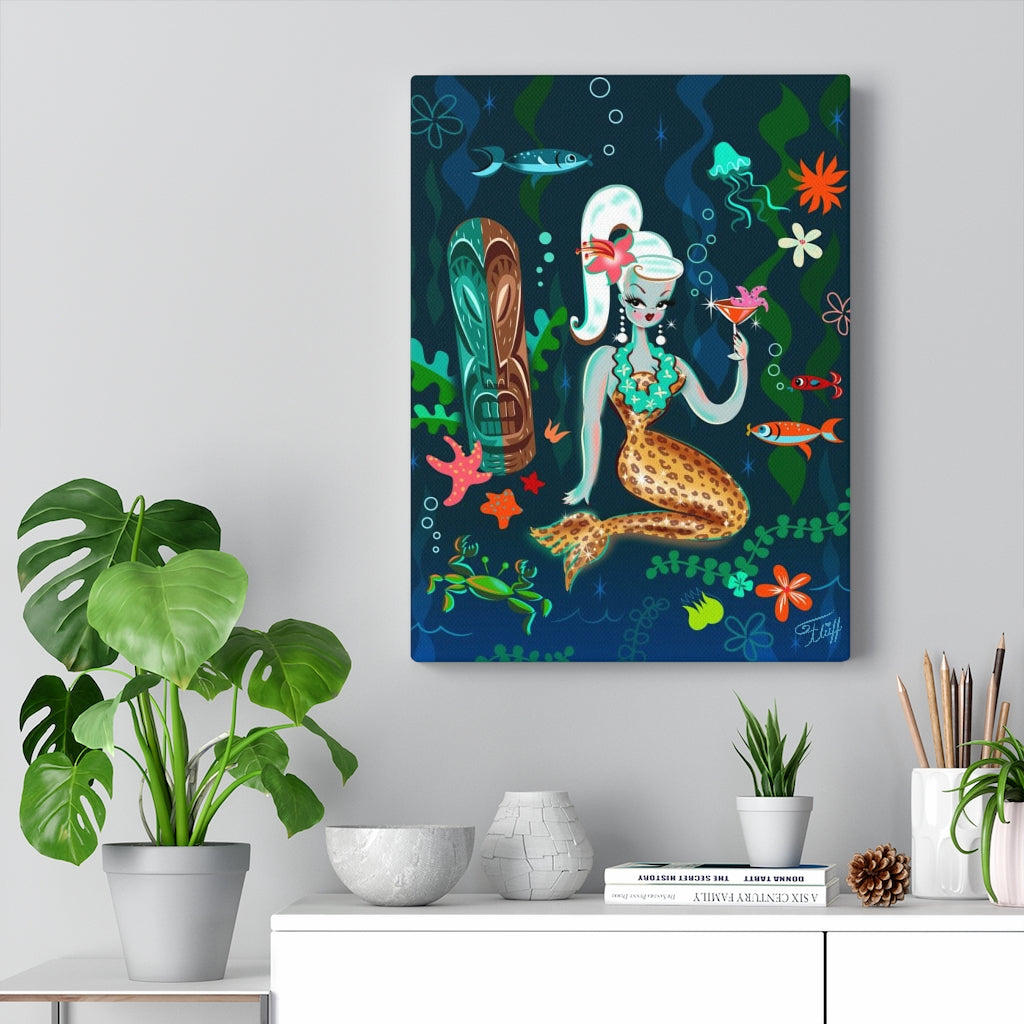 Blonde Leopard Martini Mermaid • Canvas Gallery Wrap