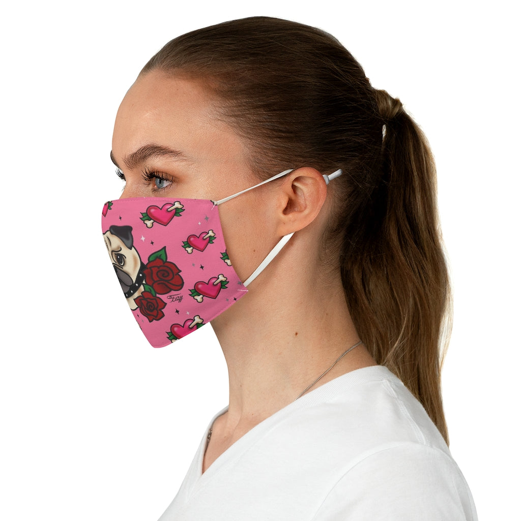 Tattoo Pug with Roses on Pink • Adjustable Face Mask