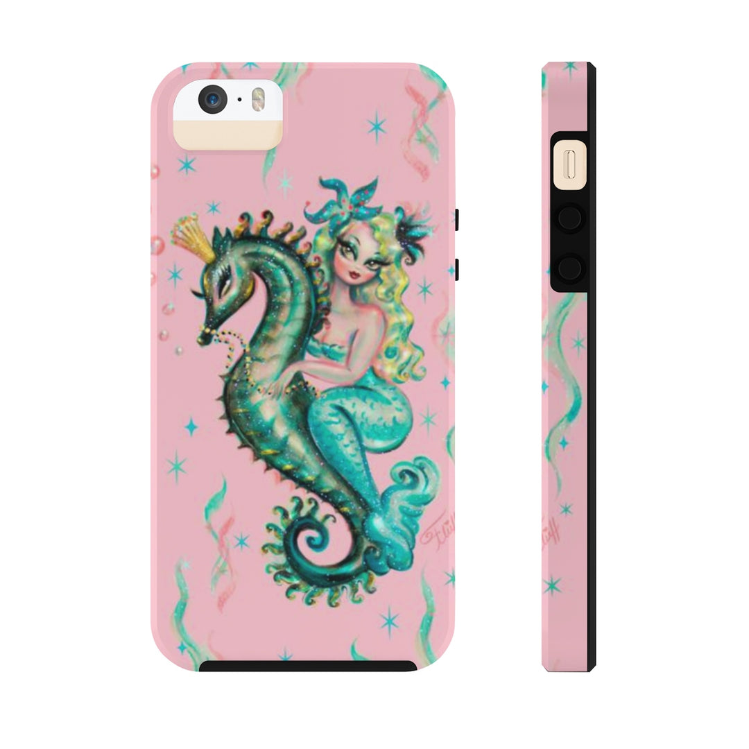 Blue Mermaid Riding a Seahorse Prince Pink • Phone Case