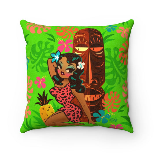 Tiki Temptress in Pink Leopard Print • Faux Suede Pillow