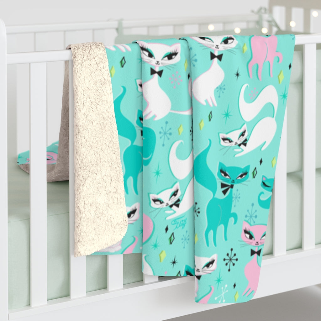 Swanky Kittens on Mint • Sherpa Fleece Blanket