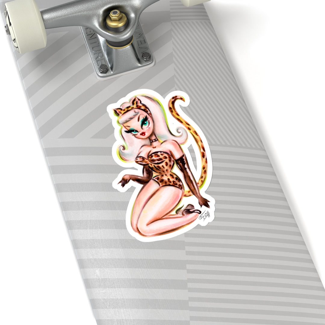 Leopard Cat Suit Pinup Girl • Kiss-Cut Sticker