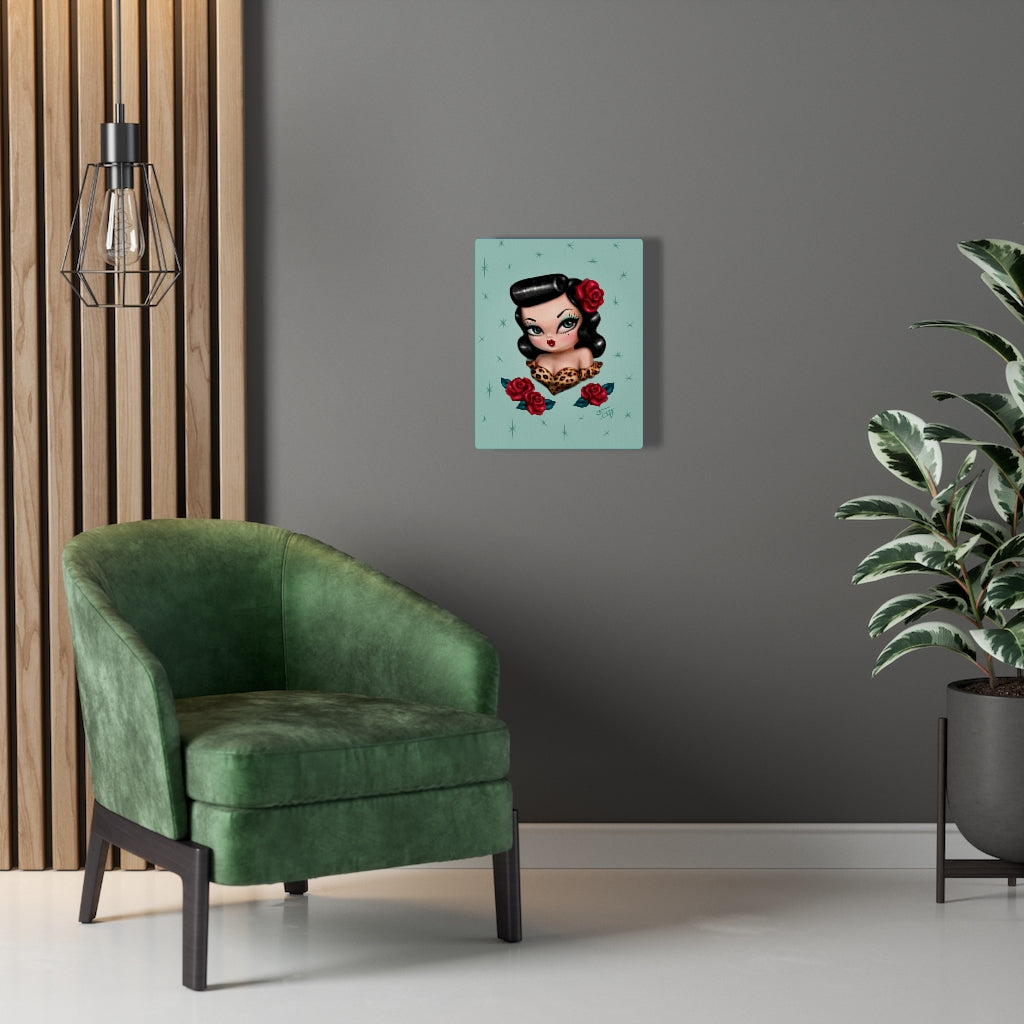 Rockabilly Baby Doll with Roses Mint • Canvas Gallery Wrap