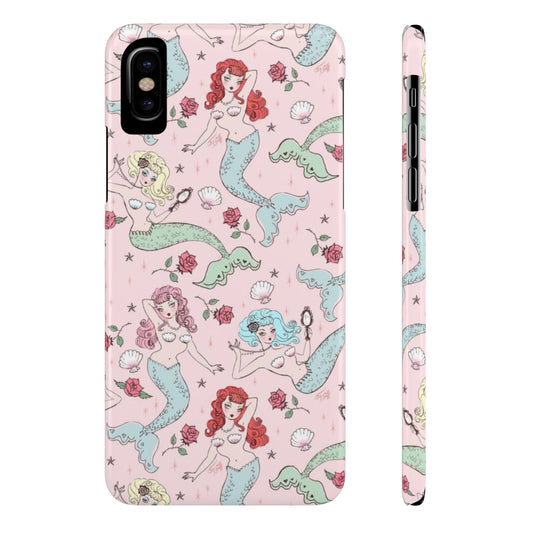 Mermaids and Roses on Pink • Slim Phone Case