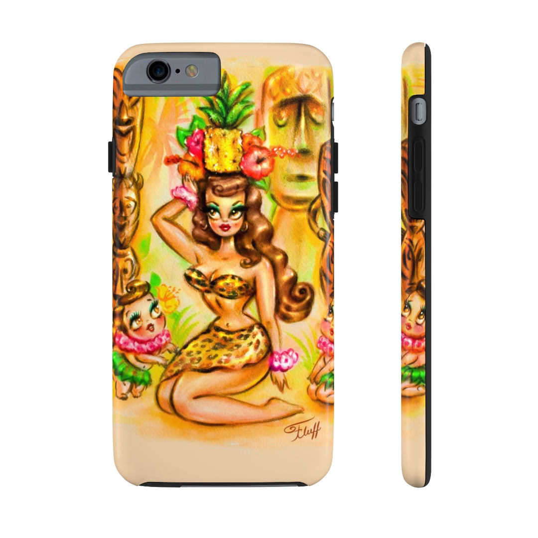 Pineapple Island Girl with Tikis • Phone Case