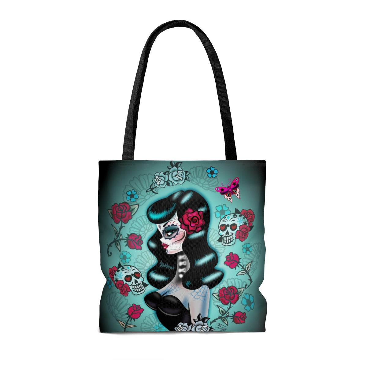 Raven Haired Day of the Dead Sugar Skull Pinup • Tote Bag