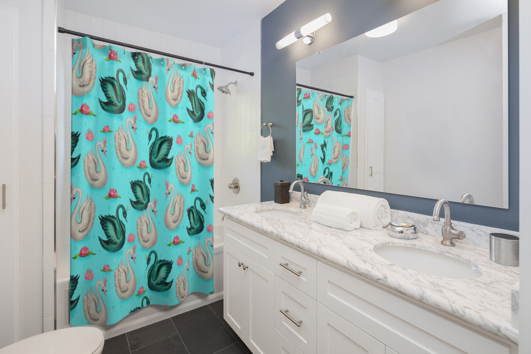 Swans with Tiaras on Aqua • Shower Curtains