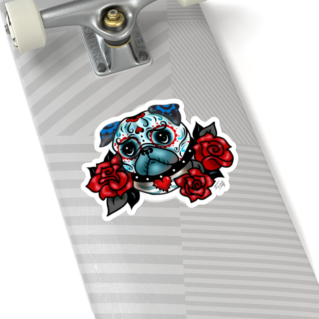 Sugar Skull Pug with Roses • Kiss-Cut Sticker