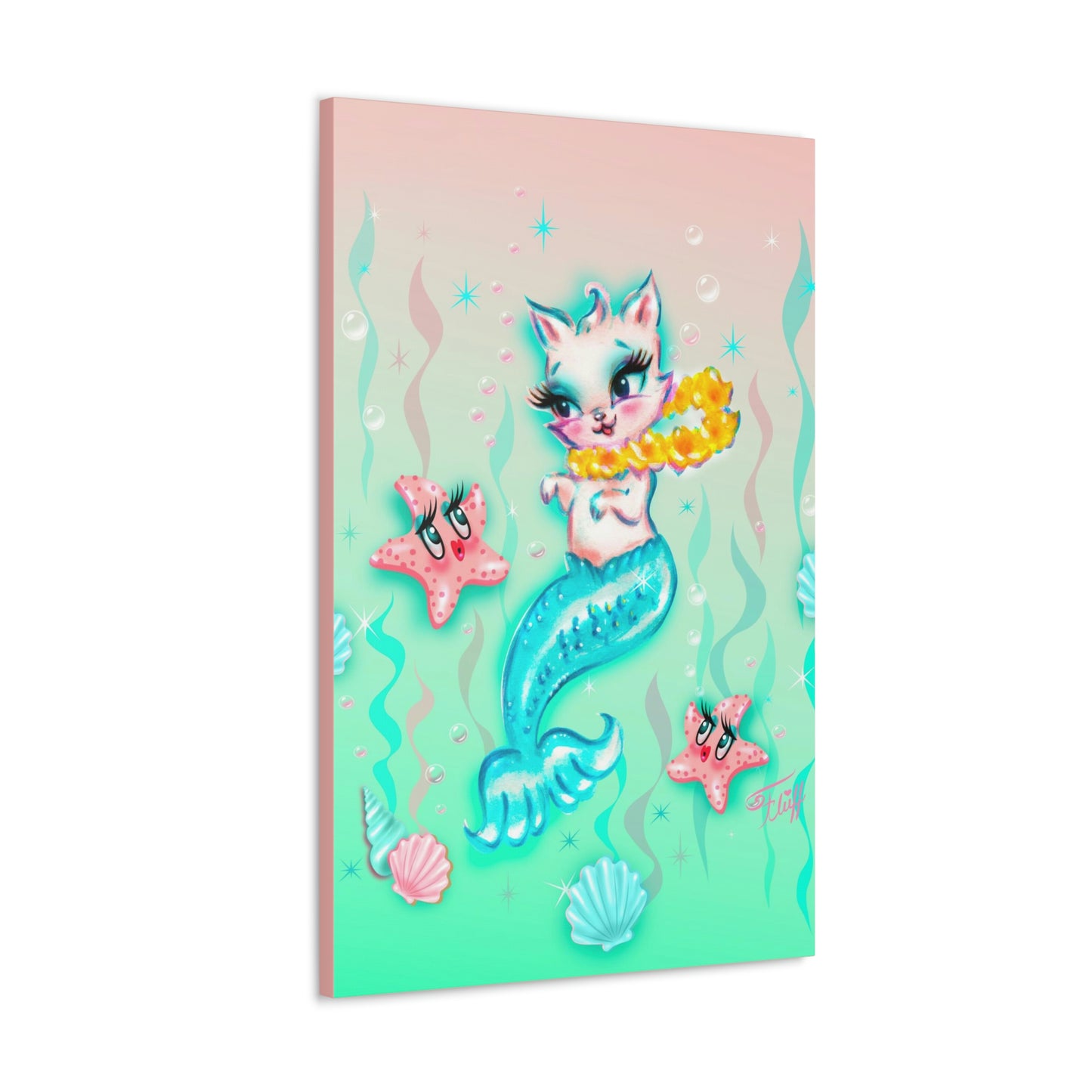 Merkitten with Lei and Starfish • Canvas Gallery Wrap