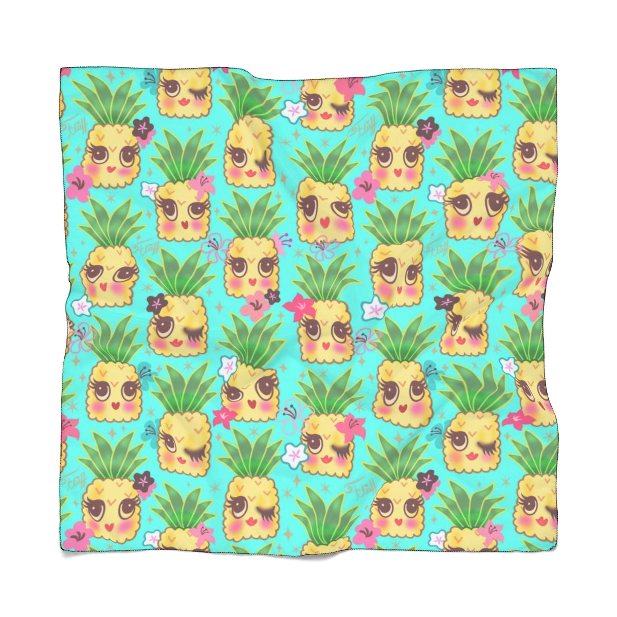 Happy Kawaii Cute Pineapples on Aqua • Scarf