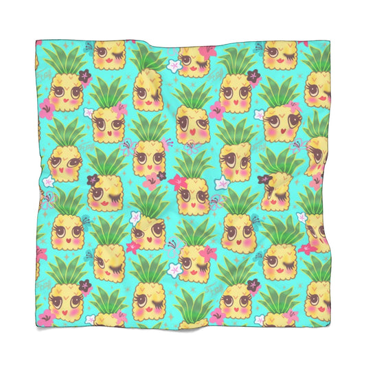 Happy Kawaii Cute Pineapples on Aqua • Scarf