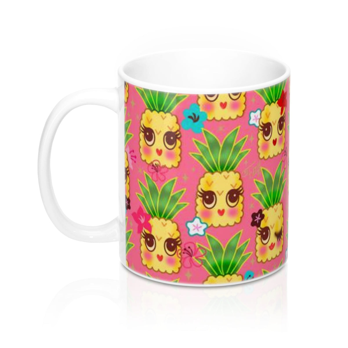 Happy Kawaii Cute Pineapples on Pink • Mug 11oz
