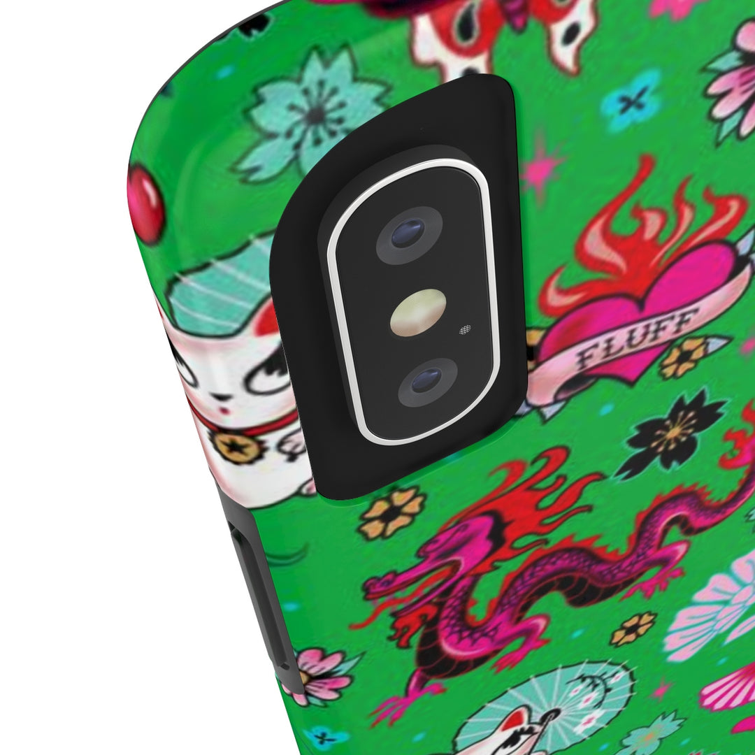 Lucky Cat on Green • Phone Case