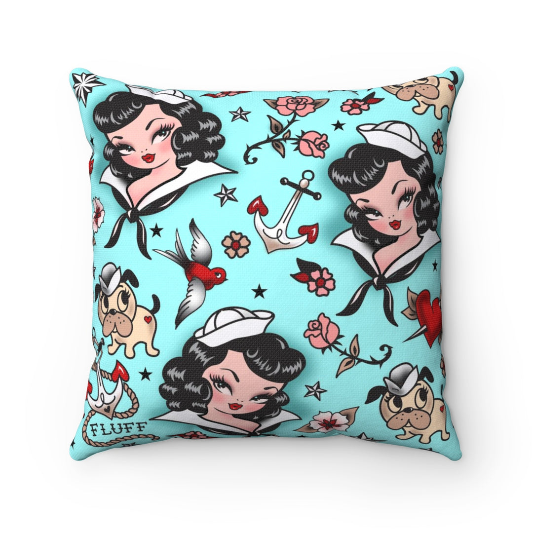 Suzy Sailor Girl on Light Blue • Square Pillow