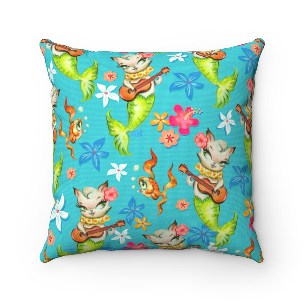 Merkitten with Ukelele • Square Pillow