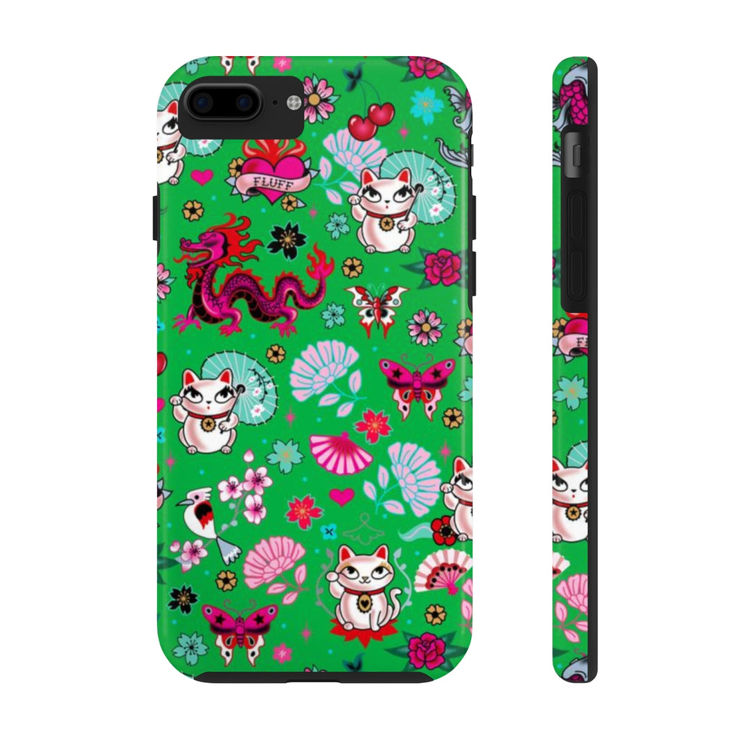 Lucky Cat on Green • Phone Case