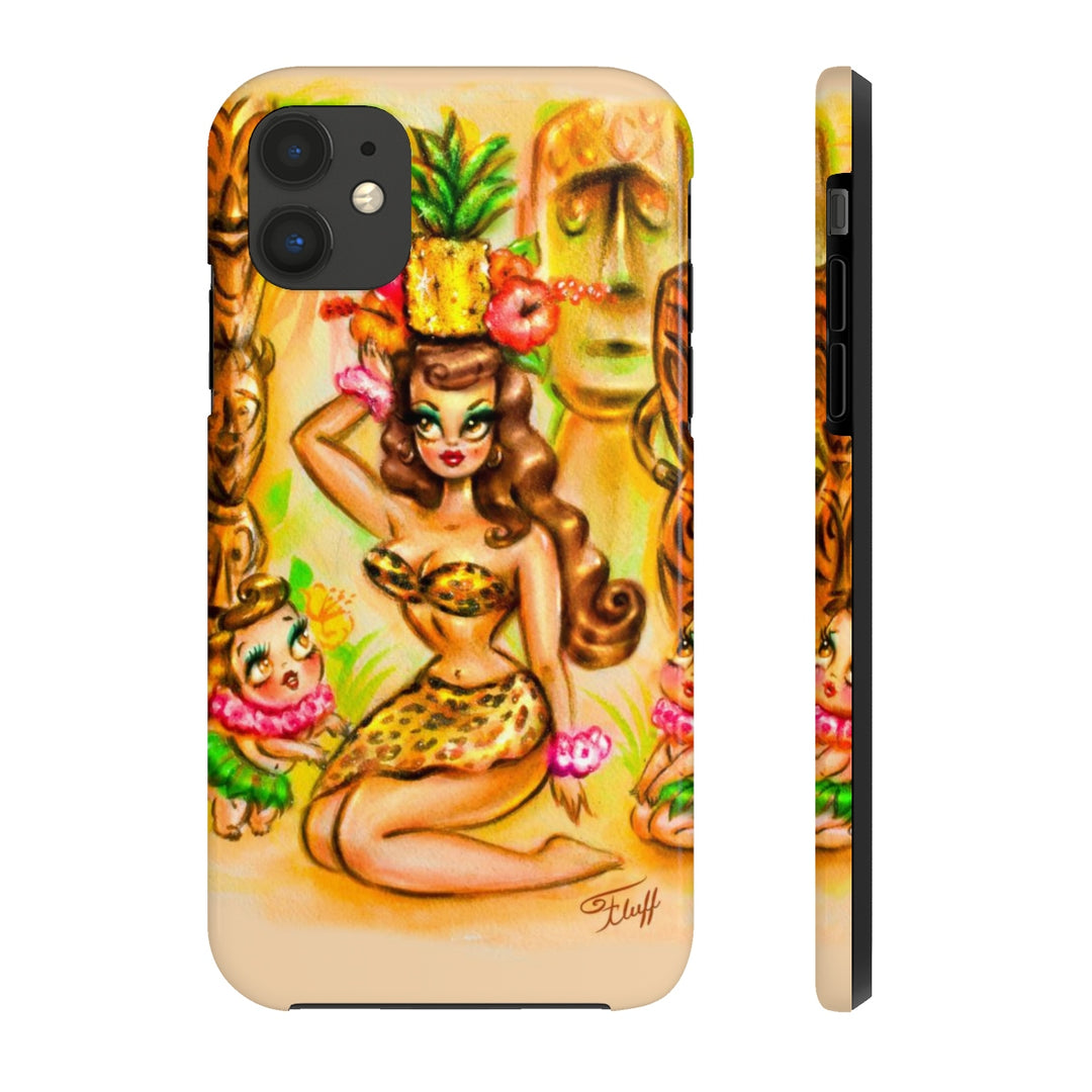 Pineapple Island Girl with Tikis • Phone Case