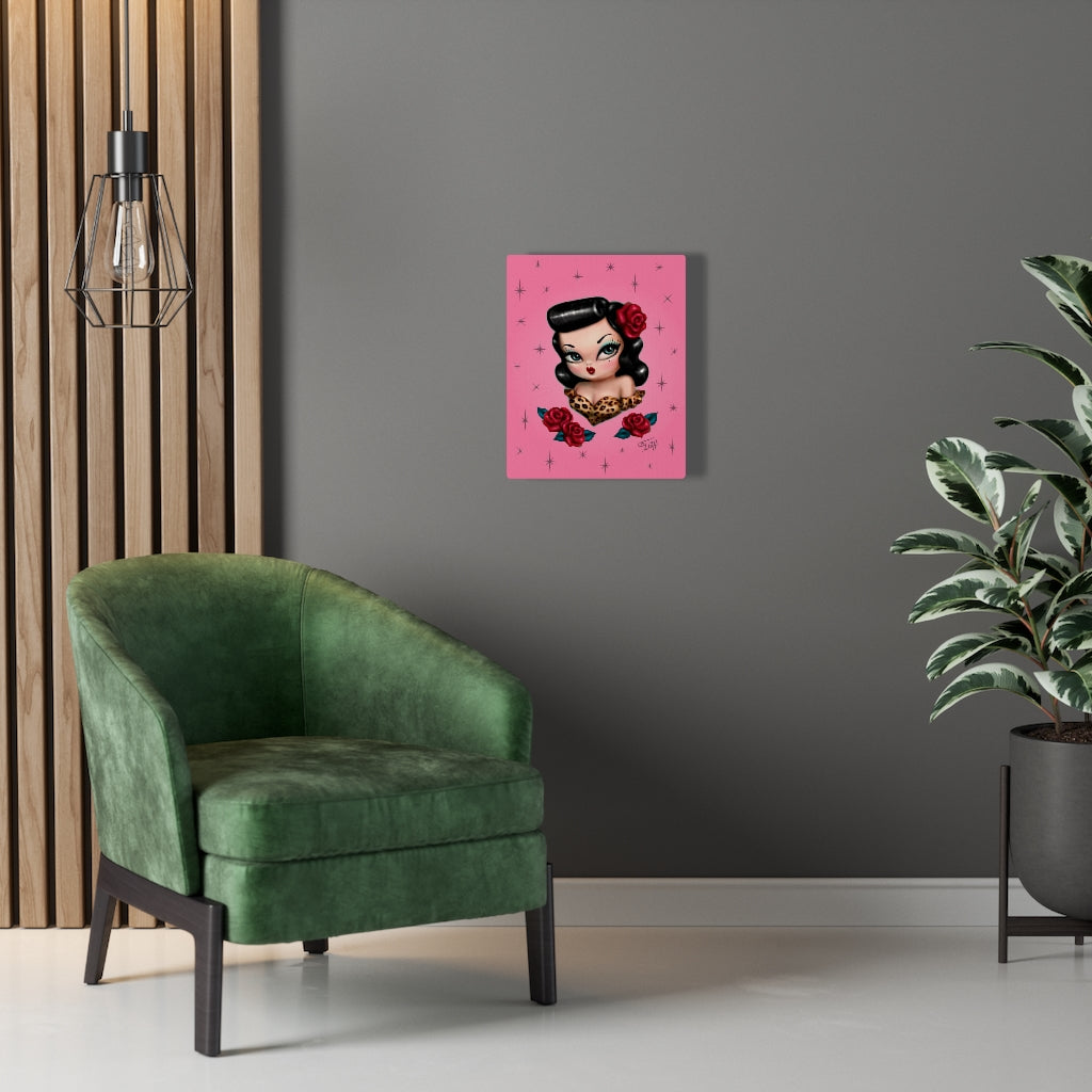 Rockabilly Baby Doll with Roses Pink • Canvas Gallery Wrap