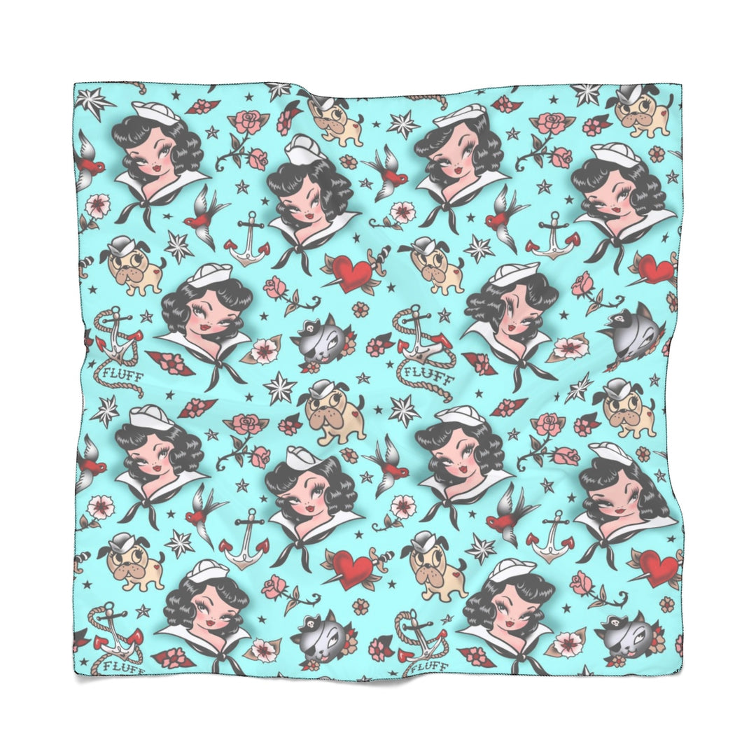 Suzy Sailor Girl on Light Blue • Chiffon Scarf