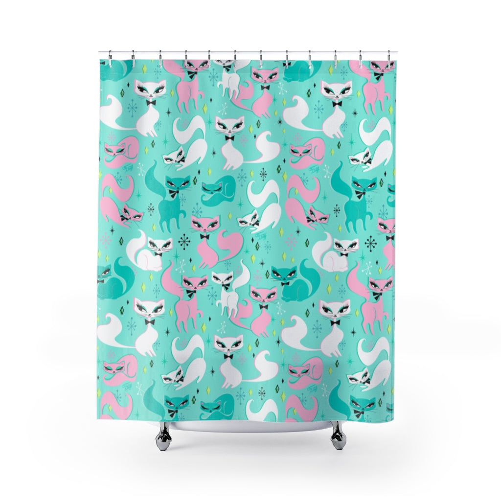 Swanky Kittens on Mint • Shower Curtain