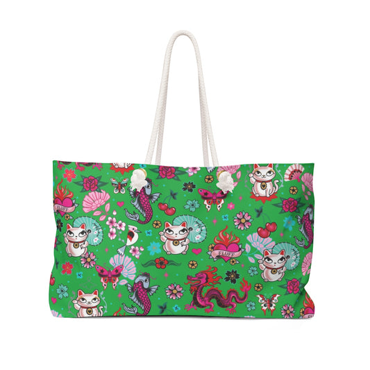 Lucky Cat on Green  • Weekender Bag