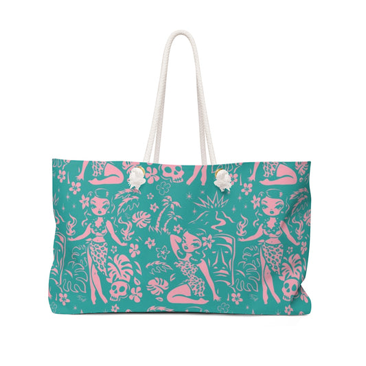 Tiki Temptress - Aqua and Pink • Weekender Bag