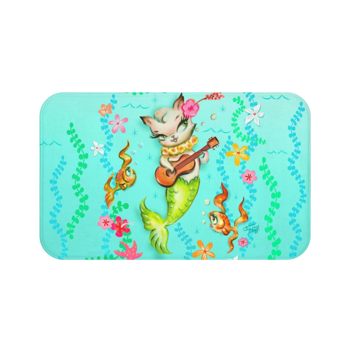 Mermaid Cat with Ukulele • Bath Mat