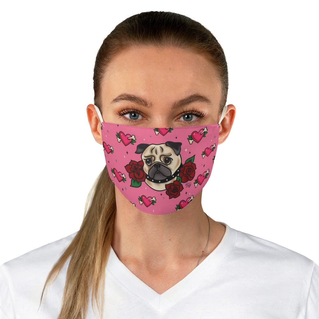 Tattoo Pug with Roses on Pink • Adjustable Face Mask