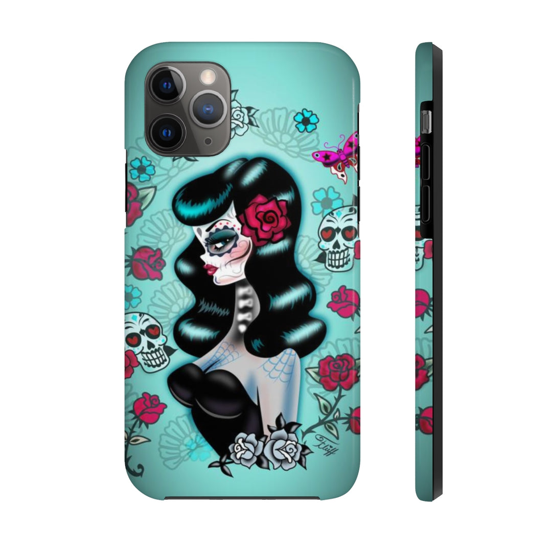 Raven Haired Day of the Dead Sugar Skull Pinup • Phone Case