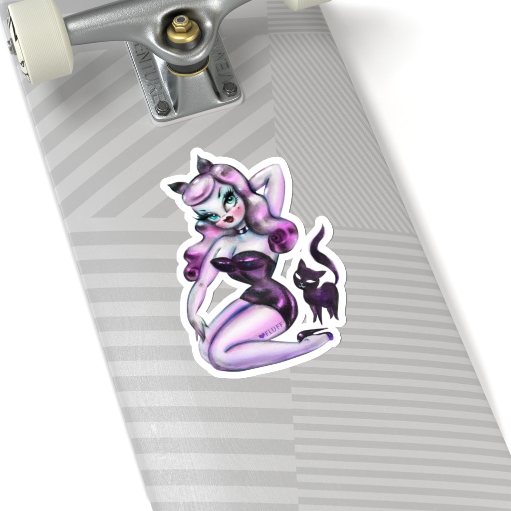 Purple Hair Kitten Pinup • Kiss-Cut Sticker