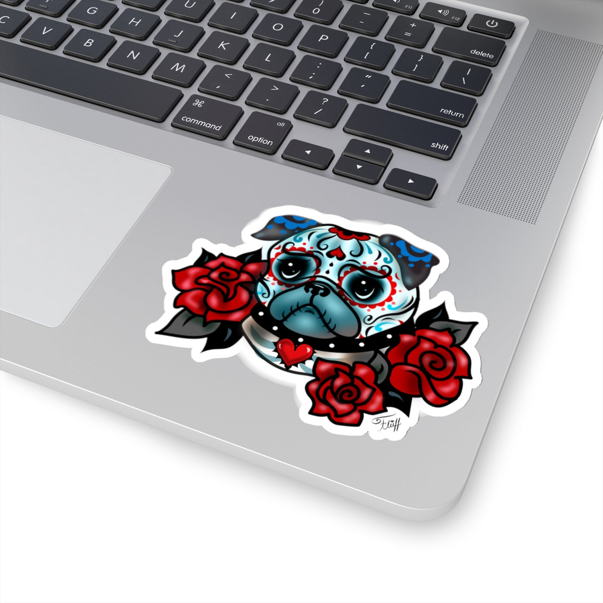Sugar Skull Pug with Roses • Kiss-Cut Sticker