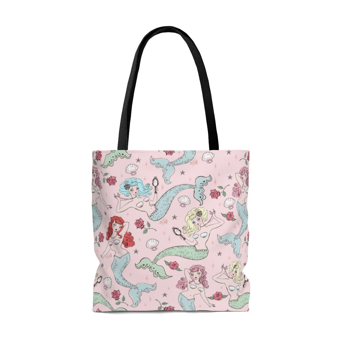 Mermaids and Roses on Pink • Tote Bag
