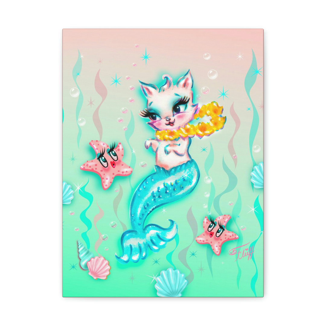 Merkitten with Lei and Starfish • Canvas Gallery Wrap